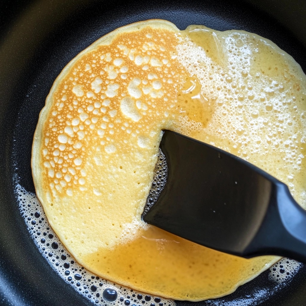 cooking-sugarless-pancakes.jpg Sugarless pancakes cooking on a pan